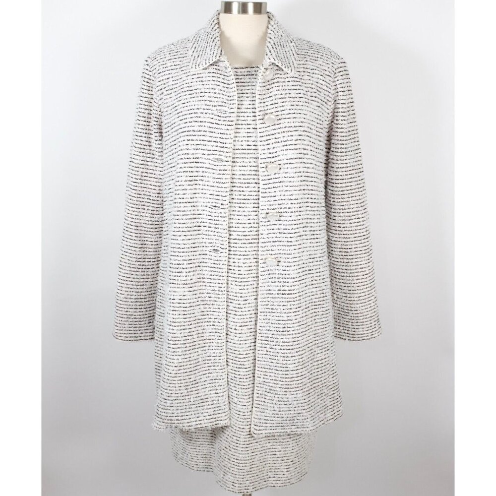 St. John Cream and Black Tweed Blazer Coat
